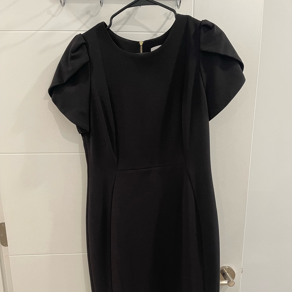 Tulip-Sleeve Sheath Black Dress